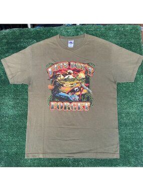 Vintage Y2K Military Veteran Biker T-Shirt Drab Green L Vietnam POW MIA Moto